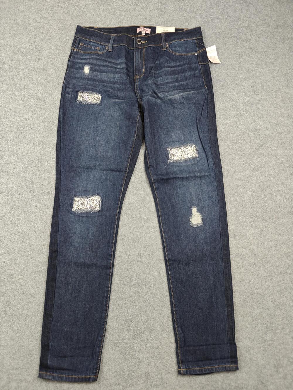 Juicy Couture Skinny Jeans Womens 12 Blue Dark Wash Rhinestone Studded 30.5